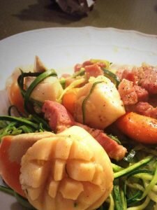 Scallops and Lardons on Courgette Spaghetti