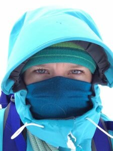 A very cold Sophie on the descent