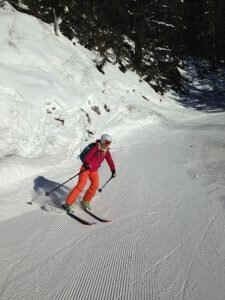 Sophie skiing on the descent